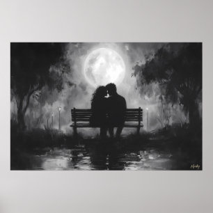 Romantische mondbeschienene Silhouette auf einer P Poster