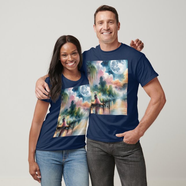 Romantische Mondlicht Wasserfarben Nachtszene T-Shirt (Unisex)