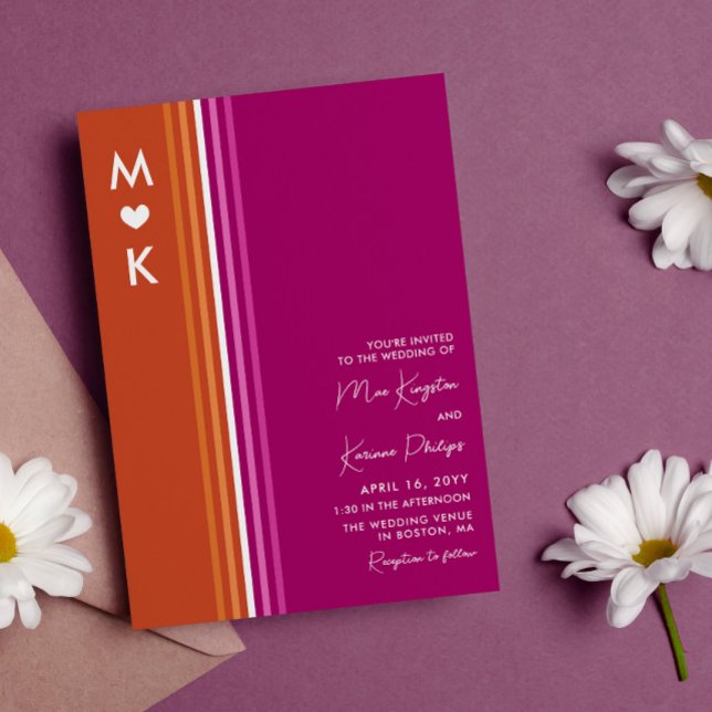 Romantische Monogram Lesbische Flaggen Hochzeit Einladung (Von Creator hochgeladen)