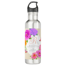 Romantische Monogram Peonies Garden Beige Edelstahlflasche