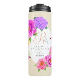 Romantische Monogram Peonies Garden Beige Thermosbecher