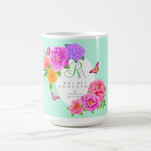 Romantische Monogram Peonies Garden Green Kaffeetasse