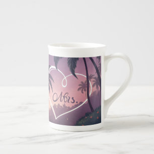 Romantische Mr. & Mrs Sunset Beach Illustration - Prozellantasse