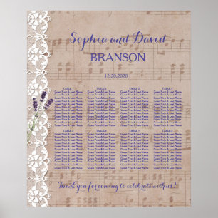 Romantische Musik Lavendel Hochzeits-Sitzplan Poster