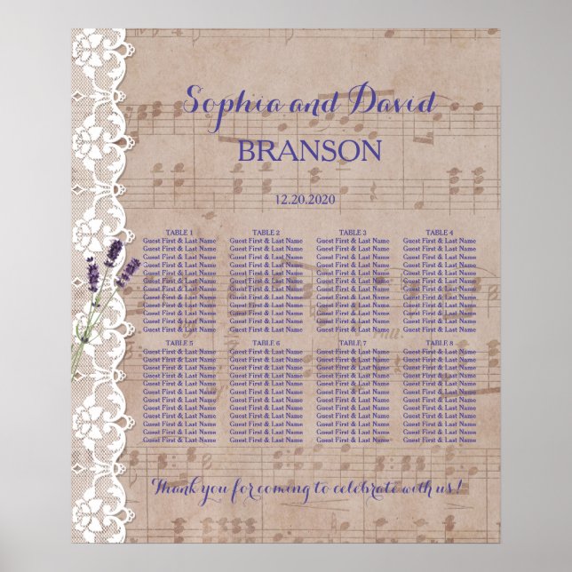 Romantische Musiklelatte für Hochzeiten Poster (Vorne)