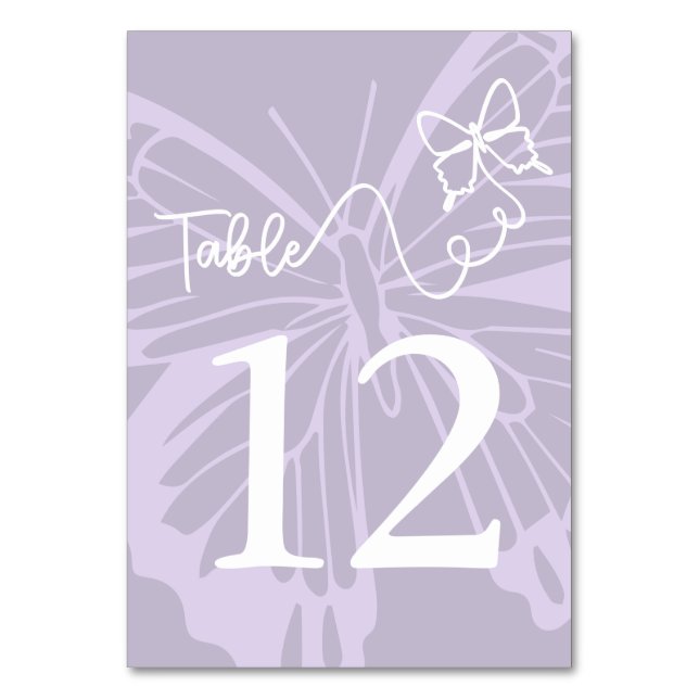 Romantische Mute Lavender Butterfly Garden Hochzei Tischnummer (Vorderseite)