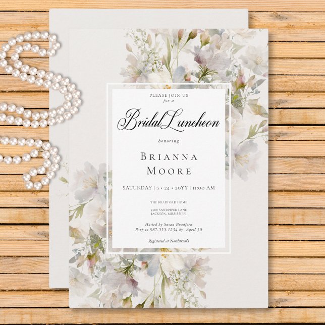 Romantische Mute White & Pink Floral Bridal Lunche Einladung (Romantic Muted White & Pink Floral Bridal Luncheon Invitation)