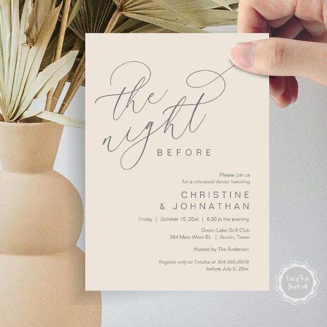 Romantische Nacht vor Hochzeit Probe Dinner Einladung (Romantic The Night Before Wedding Rehearsal Dinner Party Invitation Card, in Dark Grey Cream)