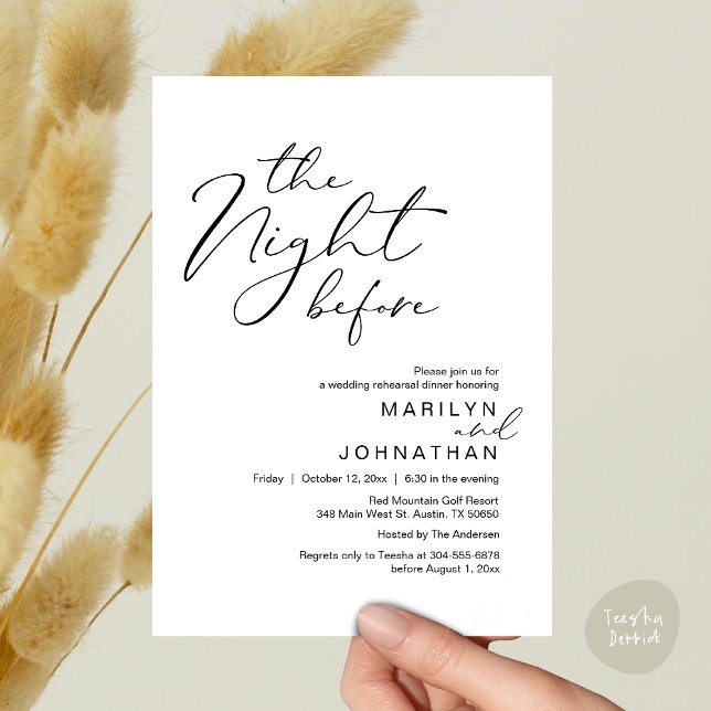 Romantische Nacht vor Hochzeit Probe Dinner Einladung (Romantic The Night Before Modern Wedding Rehearsal Dinner Invitation Card PDF Black White)