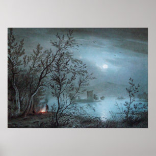 ROMANTISCHE NACHTLANDSCHAFT IN BLAU POSTER