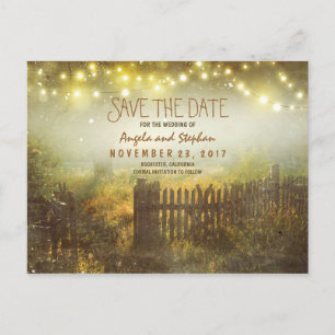 Romantische Nachtlichter rustikal Save the Date Ankündigungspostkarte