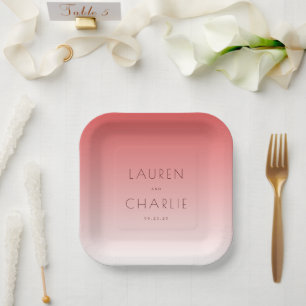 Romantische Namen mit rosa Farbverlauf Pappteller