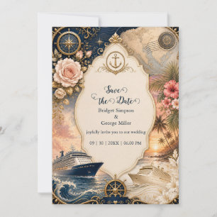 Romantische nautische Kreuzfahrt-Hochzeit Floral R Einladung
