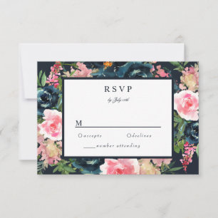 Romantische Navy Blau Blush Pink Blumen-RSVP-Karte RSVP Karte