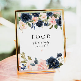 Romantische Navy Blue & Blush Floral Food Table Ze Poster