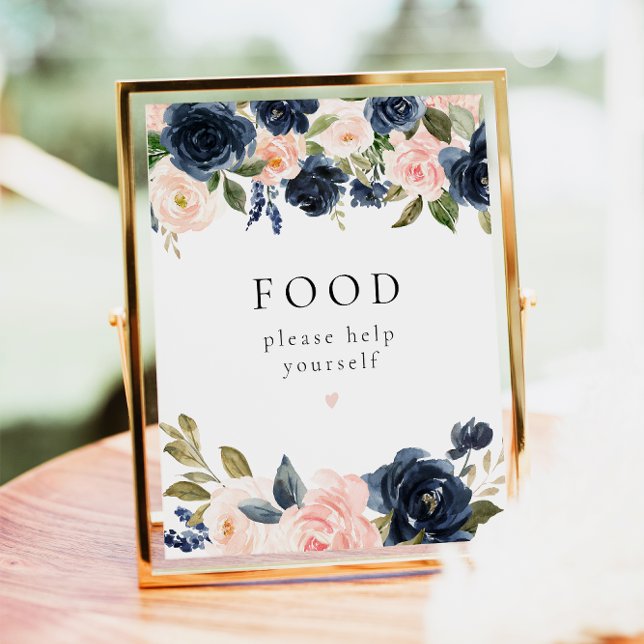 Romantische Navy Blue & Blush Floral Food Table Ze Poster (Von Creator hochgeladen)