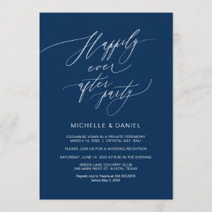 Romantische Navy Blue Script, Hochzeitsfeier Einladung