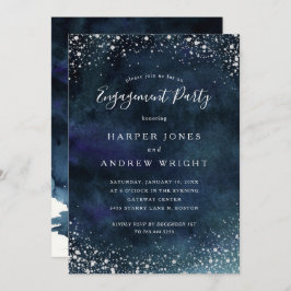 Romantische Navy Blue Silver Engagement Party Einladung