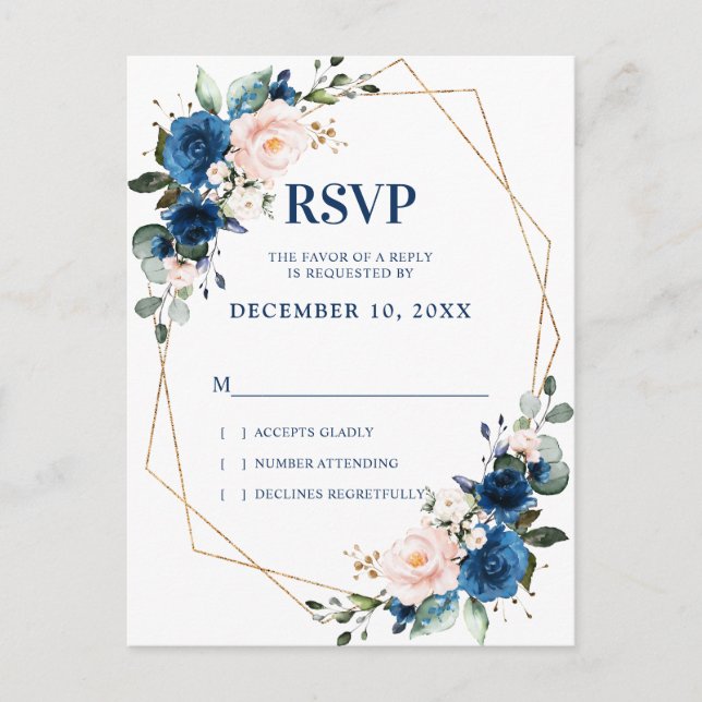 Romantische Navy Blush Botanische Geometrische UAW Postkarte (Vorderseite)