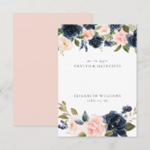 Romantische Navy Blush Floral Gastname Platzkarte