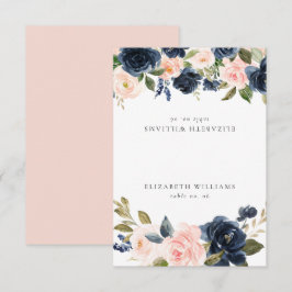 Romantische Navy Blush Floral Gastname Platzkarte