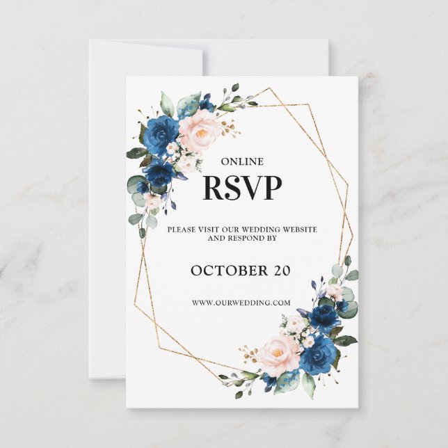Romantische Navy Blush Pink Floral Geometric RSVP Karte (Vorderseite)