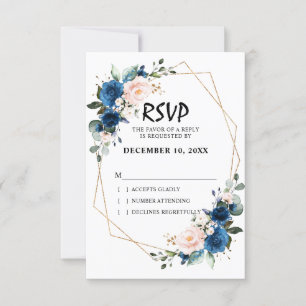Romantische Navy Blush Pink Floral Geometric RSVP Karte