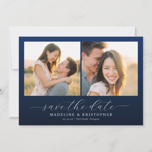 Romantische Navy-Fotocollage Save The Date (Vorderseite)