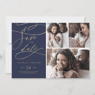 Romantische Navy-Kalligrafie 3 FotoCollage Save The Date