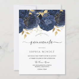 Romantische Navy Rose Elegantes Quinceanera Party  Einladung