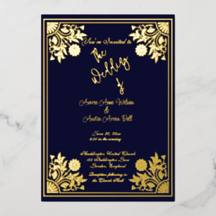 Romantische Navy und Gold Foil Rahmen und Text Hoc Folieneinladung