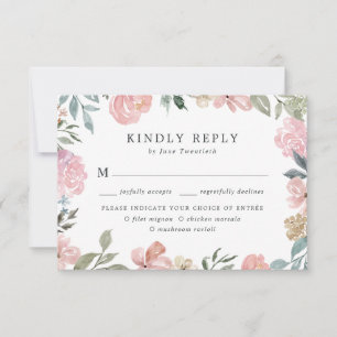 Romantische Neutrale Rosé Florale   Menüwahl RSVP Karte