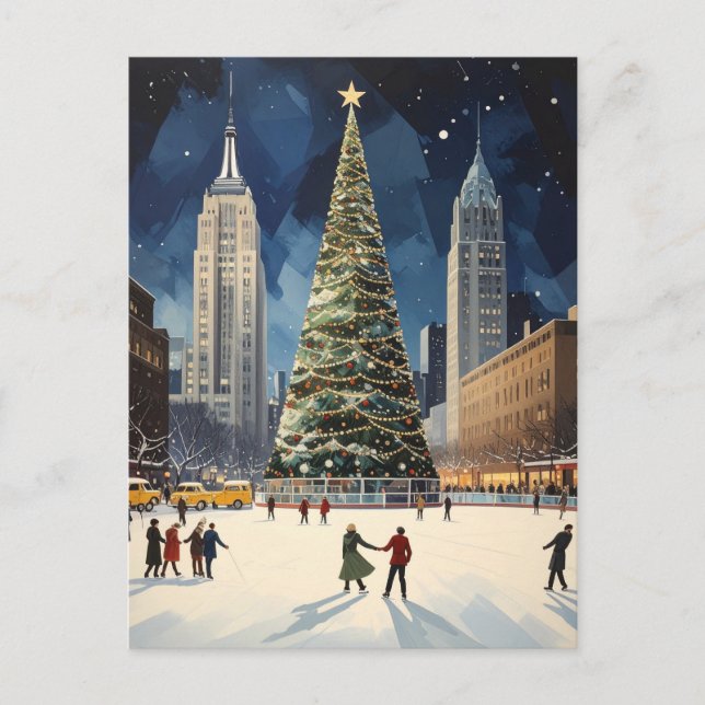 Romantische New York Winter Ice Skaten Travel Postkarte (Vorderseite)