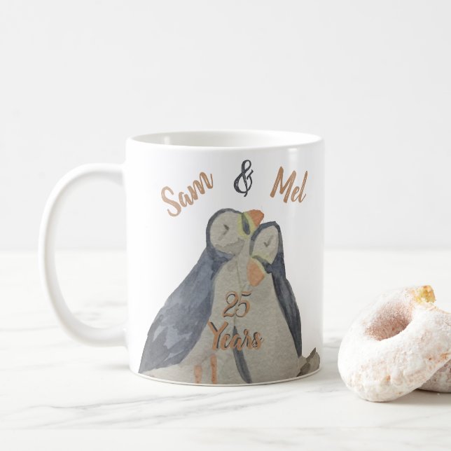 Romantische Niedliche Jubiläumsvögel Wasserfarbenp Kaffeetasse (Mit Donut)