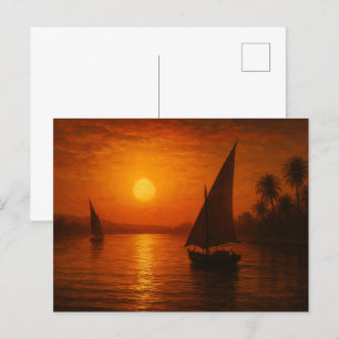 Romantische Nilsegler Golden Egypten Postcard Postkarte