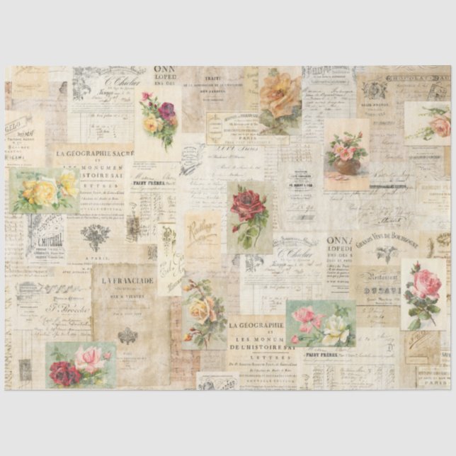 Romantische Not leidende Rose und Ephemeridegewebe Seidenpapier (Vorderseite)