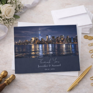 Romantische NYC-Skyline-Hochzeits-Dankeskarten