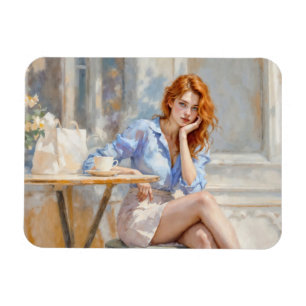 Romantische Ölkunst mit Augen Girl Soft Pastelltön Magnet