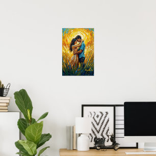 Romantische Ölmalerei 'Goldener Sonnenuntergang' Poster