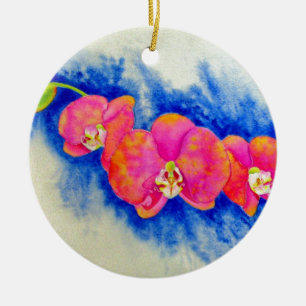 Romantische orange-pink Aquarell-Orchideen-Malerei Keramik Ornament