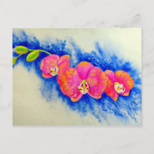 Romantische orange-pink Aquarell-Orchideenmalerei Postkarte