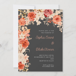 Romantische Orange & White Roses Shadow Gray Weddi Einladung