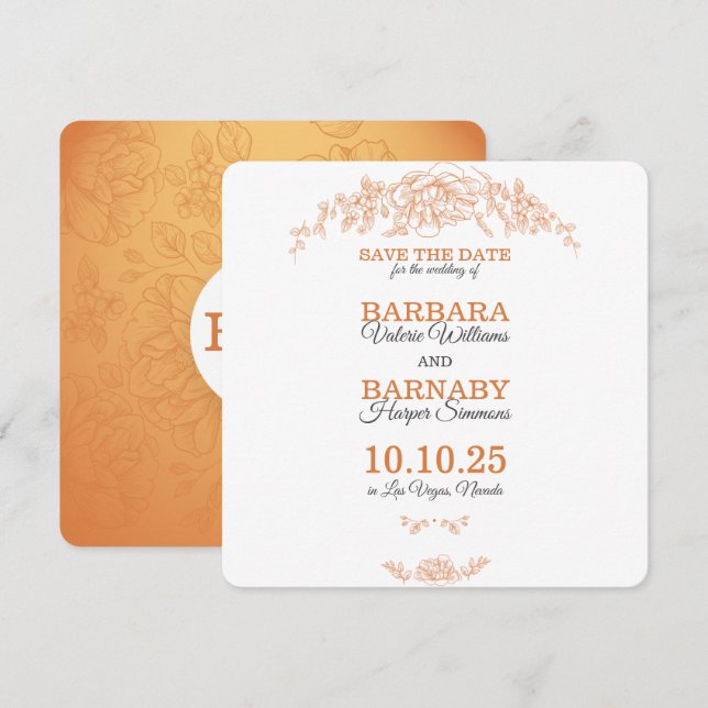 Romantische Orange & White Save the Date Card (Vorne/Hinten)