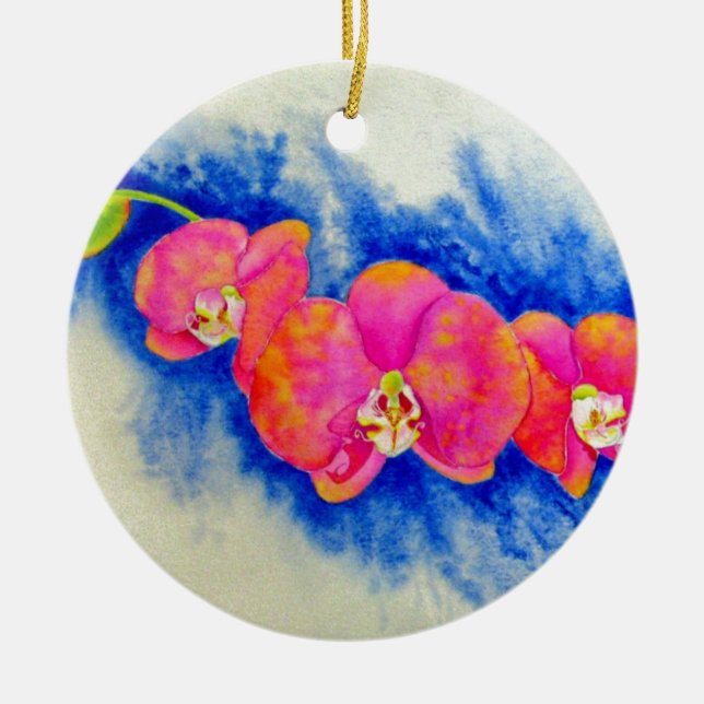 Romantische orangefarbene Aquarellmalerei Keramik Ornament (Vorne)