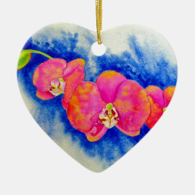 Romantische orangefarbene Aquarellmalerei Keramik Ornament (Vorne)