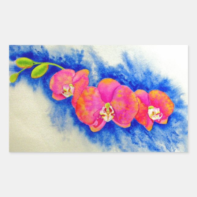 Romantische orangefarbene Aquarellmalerei Rechteckiger Aufkleber (Vorderseite)