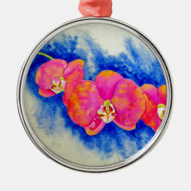 Romantische orangefarbene Aquarellmalerei Silbernes Ornament (Vorne)