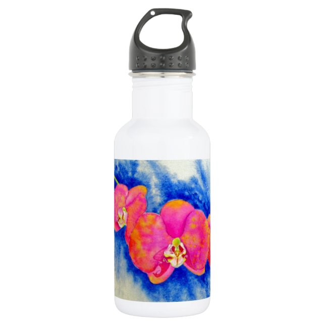Romantische orangefarbene Aquarellmalerei Trinkflasche (Vorderseite)