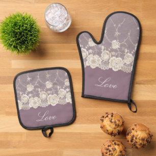 Romantische Orchidee Lila Liebe Ofenhandschuh & Topflappen-Set