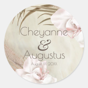 Romantische Orchideen und Pampas Grass Wedding Runder Aufkleber